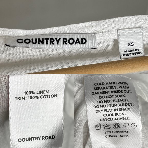 Country Road White Linen T-Shirt Top Size XS Short Sleeve Lace Insert Womens - Picture 9 of 9